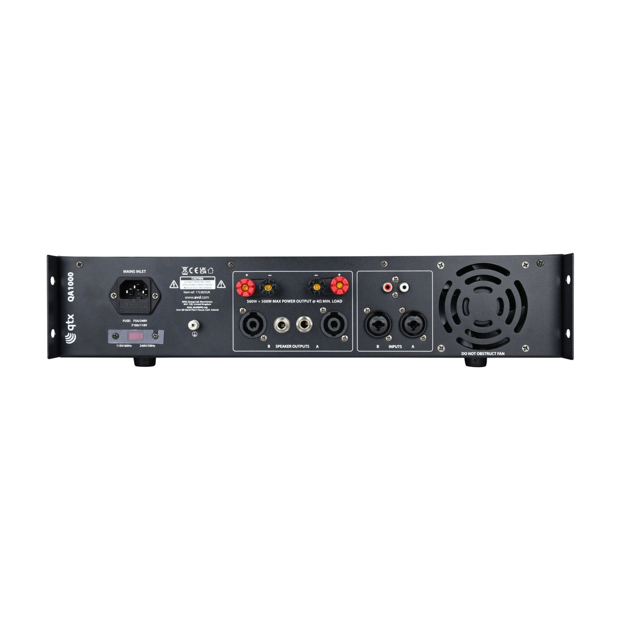 QTX QA1000 Dual Channel 2U Rack Power Amplifier