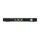 Rear panel of the AVSL Citronic D600 Class-D power amplifier showing XLR inputs and throughputs, twin cooling fans, SPK outputs, and IEC mains inlet.