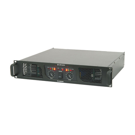 Citronic PLX2800 Class H 2U rackmount power amplifier with black chassis, dual channel level knobs, power switch, LED indicators, and side handles.