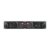 Citronic PLX3600 Class H 2U rackmount power amplifier with dual channel level dials, central power switch, LED indicators and mesh vents on a white background.
