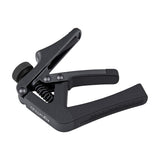 Cherub CGC-1 Gemini adjustable guitar capo in matte black with knurled tension wheel, exposed spring, and quick-release clamp on a white background.