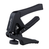Cherub CGC-1 Gemini adjustable guitar capo in matte black with tension adjustment wheel and quick-release spring mechanism on a white background.