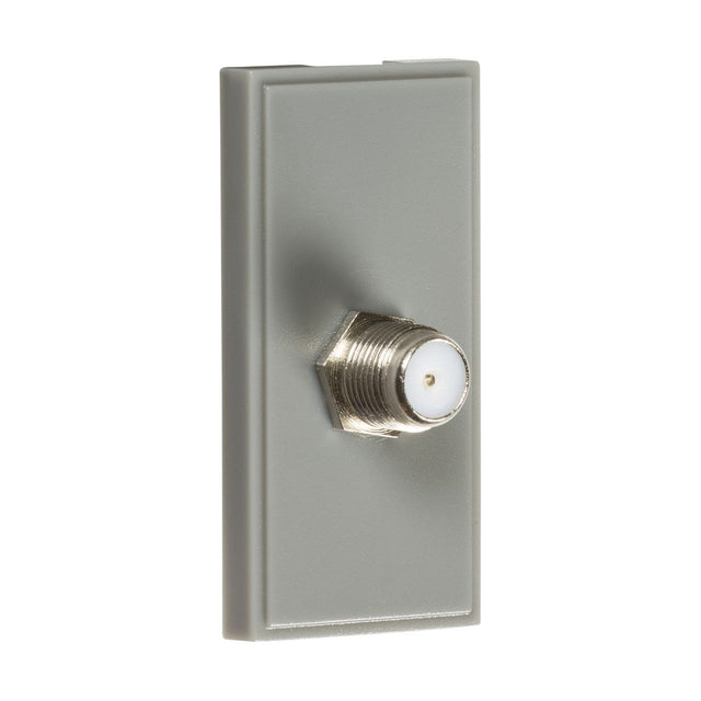 The SAT TV Outlet Module 25 x 50mm in gray, crafted with an ABS finish, is equipped with a central F-type connection, making it perfect for wall installations to support SAT TV or internet connections.