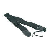 Chord STP-B1 Adjustable Guitar Strap in black synthetic webbing with plastic slider, leather-style end tab and tie cord, shown on a white background.