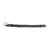 Chord STP-B1 adjustable guitar strap in black synthetic webbing with leather-style ends and slider buckle, shown flat on a plain white background.