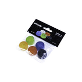 NU-X NST-1 Pedal Toppers 5-colour pack in clear packaging, showing green, yellow, purple, brown, and black plastic footswitch caps on a white background.