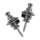 Chord SL2-C guitar strap locks by AVSL, a chrome set of two with spring-loaded locking mechanism and mounting screws, shown on a white background.