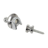 Chord SL2-C chrome guitar strap locks by AVSL, showing the spring-loaded locking mechanism and matching strap button with mounting screw on a white background.