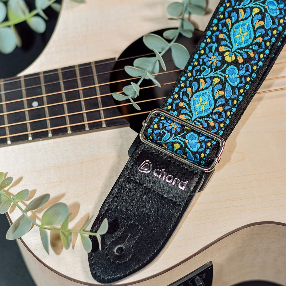 Chord STP-BFL2 Blue Floral Embroidered Guitar Strap