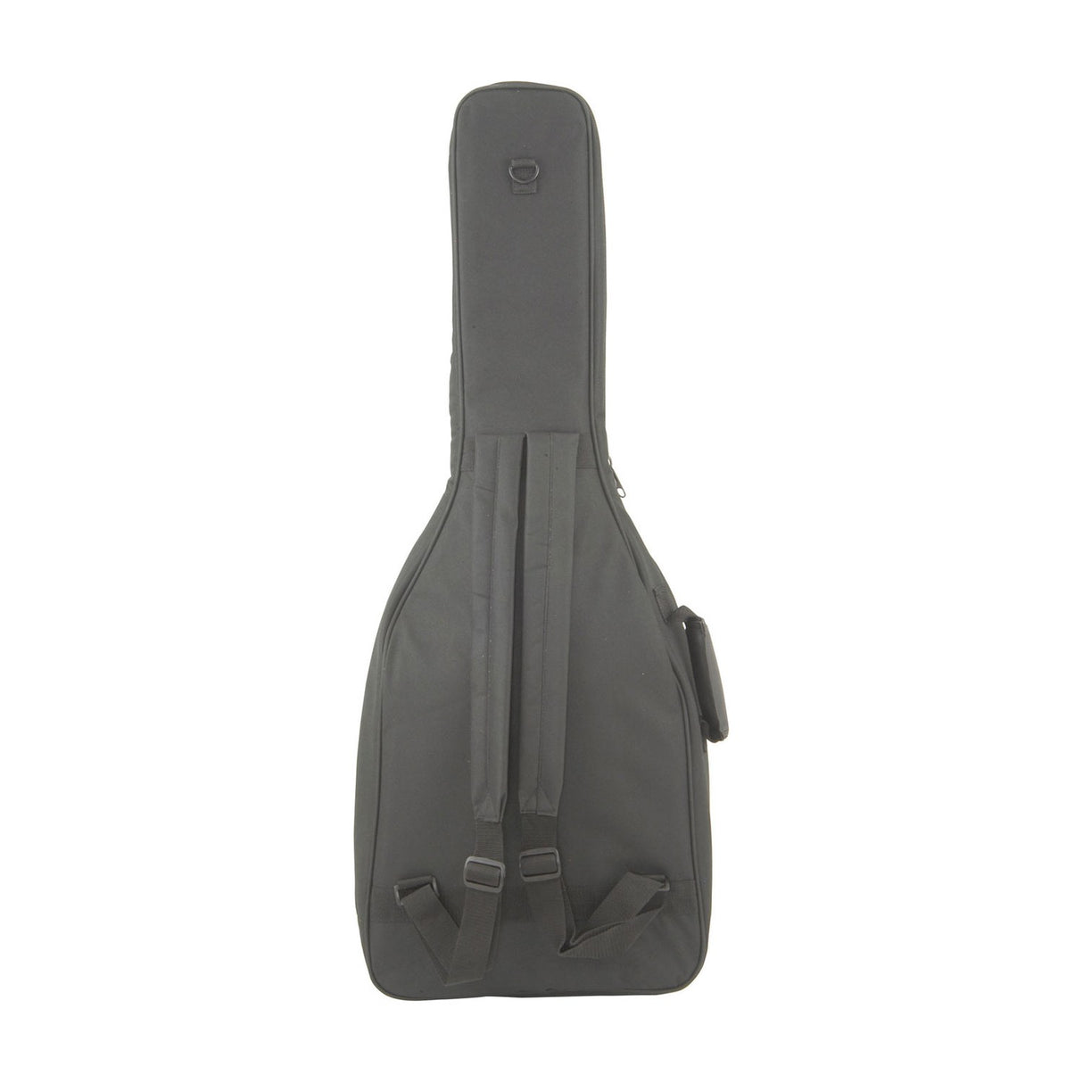 Rear view of the Chord GB-3C1 padded 3/4 guitar gig bag in black nylon, showing backpack straps and side carry handle on a white background.