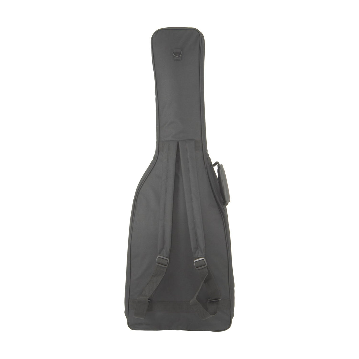 Rear view of the Chord GB-E1 electric guitar gig bag in black nylon, showing padded backpack straps and side carry handle on a white background.