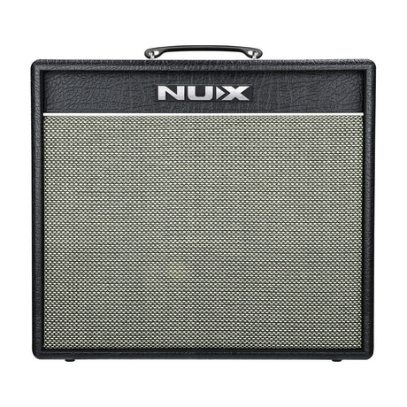 NU-X NGA-60 Mighty 60 mkII modelling guitar combo amplifier with black vinyl cabinet, top handle and light grille cloth on a white background.
