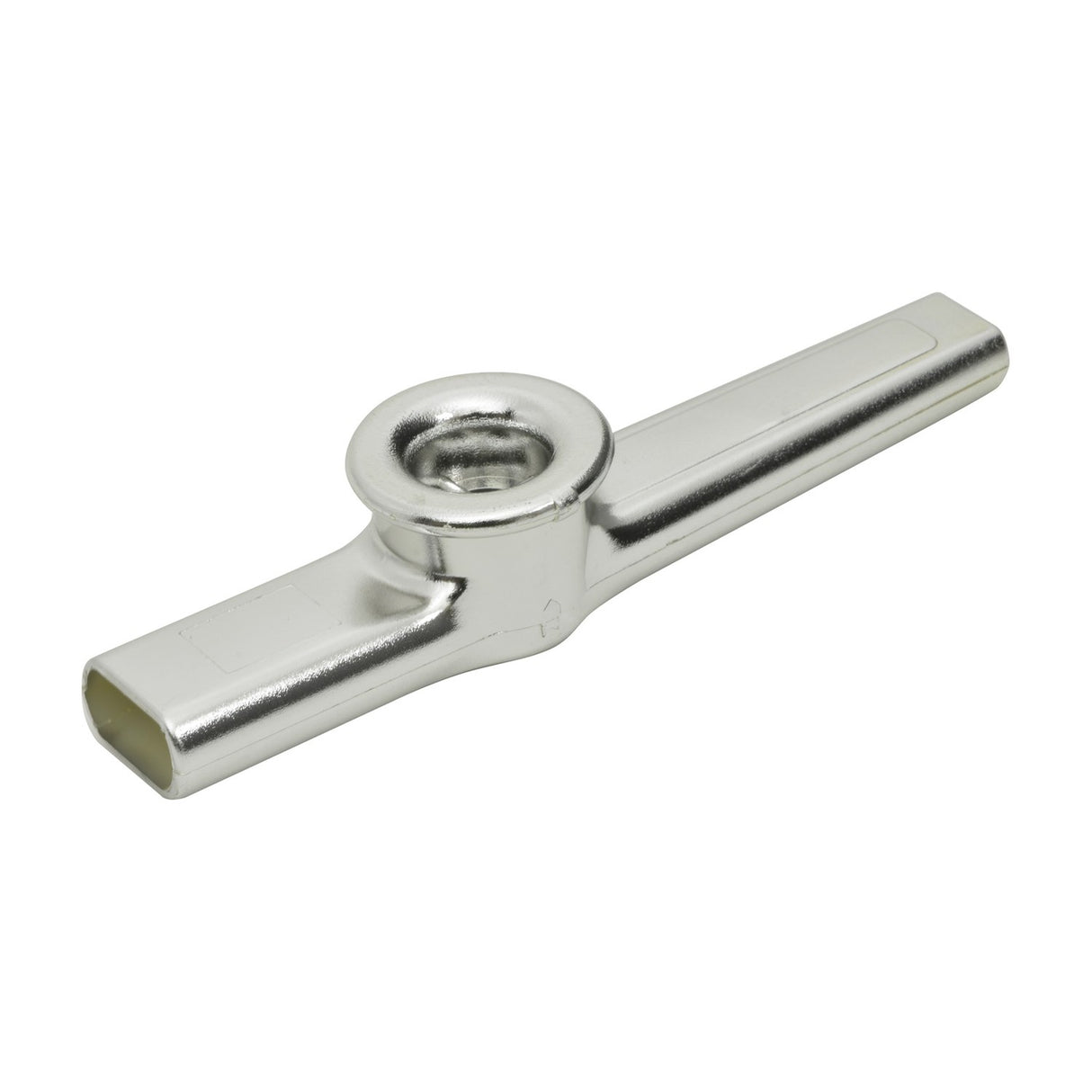 Chord Kazoo plastic buzz vocal instrument by AVSL in a chrome-effect silver finish, shown at an angle on a plain white background.