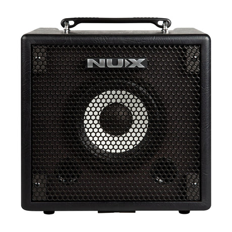 NU-X Mighty Bass 50BT Bluetooth bass amplifier in black with hex mesh grille, 6.5" speaker and top carry handle, shown on a plain white background.