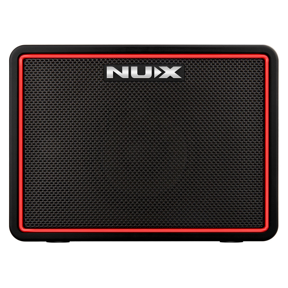 The NU-X Mighty Lite BT Mkii Guitar Amp in black boasts an eye-catching red trim and a textured grill on the front. Equipped with Bluetooth connectivity, it prominently features the NUX logo at the top center, making it ideal for any guitarist who values both style and functionality.