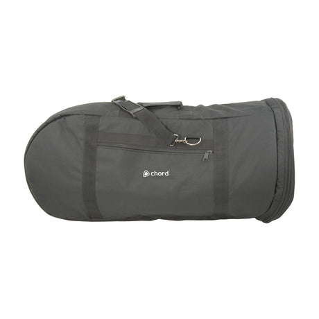 Chord PB-TUBEF padded E flat tuba transit bag in black nylon with shoulder strap, front zip pocket and carry handle, on a plain white background.