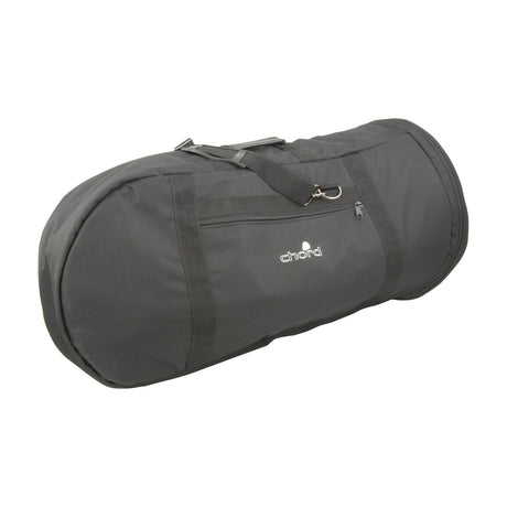Chord PB-TUBEF padded E flat tuba transit bag in black nylon with front zip pocket, carry handles and shoulder strap, on a white background.