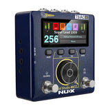 NU-X NSS-6 Solid Studio mkII amp and cab emulation pedal in blue speckled finish with colour display, data dial, two footswitches and 3.5mm jacks.