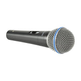 Citronic DM15 dynamic handheld vocal microphone with dark grey metal body, on/off slide switch, and silver mesh grille with blue trim ring.