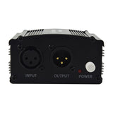 Front panel of the AVSL Chord PH481 Single Channel 48V Phantom Power Unit showing XLR input and output sockets, red LED indicator and white power button.