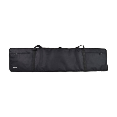 Chord padded stage piano bag for 88-key pianos in black nylon with carry handles and two zipped front pockets, shown on a plain background.