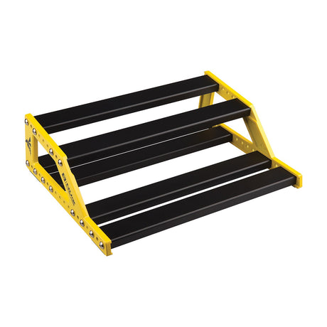 NU-X NPB-S Bumblebee small two-tier guitar pedalboard in anodized aluminium with yellow frame and black rails, shown on a plain white background.