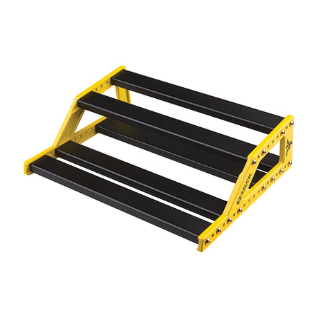NU-X NPB-S Bumblebee small pedalboard with yellow anodized aluminium frame and black two-tier slatted decks, shown on a plain white background.