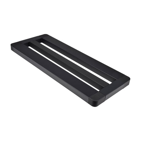 Chord PB-505 mini pedal board by AVSL with a lightweight matte black aluminium frame, three parallel bars and moveable centre rail, shown on a white background.