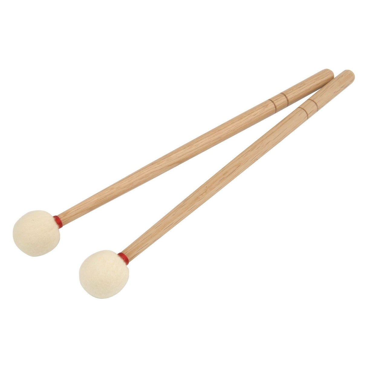 A set of Chord Percussion Mallets - Oak Wrap, featuring wooden handles with a natural finish and medium felt mallet heads, is arranged parallel on a white background, making them perfect percussion instruments.