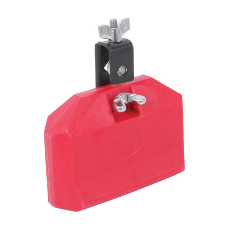 Chord PLB-L low-pitched red plastic percussion block with integral mounting clamp and wing screws, shown on a plain white background.
