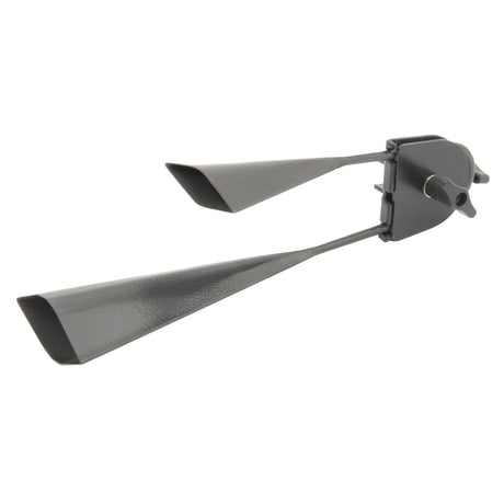 The Chord AG2 Double Agogo Bell is a black handheld instrument with dimensions of 85 x 100 x 330mm. It features two cone-shaped bells extending from a central mechanism. Designed for rhythmic and musical applications, its smooth metallic surface complements its efficient build, making it ideal for various performances.