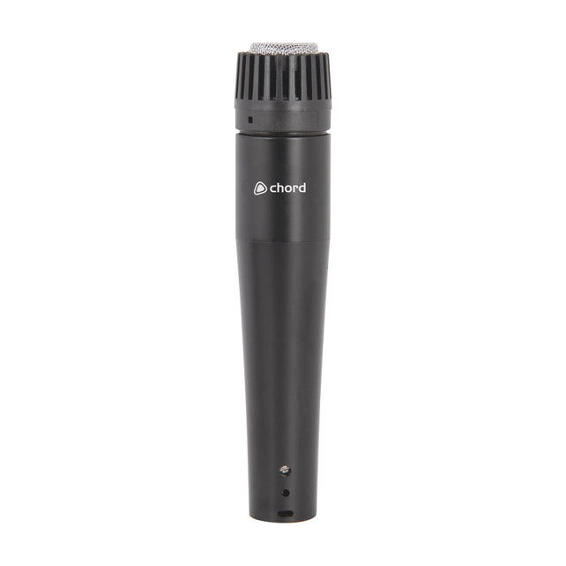 Chord IM07 dynamic instrument and vocal microphone in matte black with angled grille head and XLR base, shown upright on a plain white background.