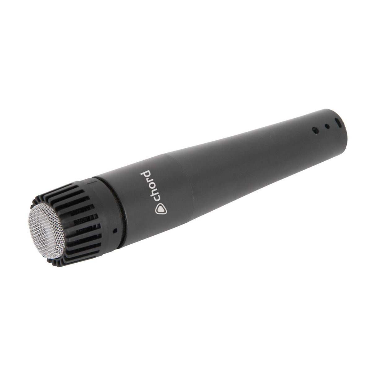 Chord IM07 dynamic instrument and vocal microphone in matte black with a mesh grille and XLR end, shown on a plain white background.
