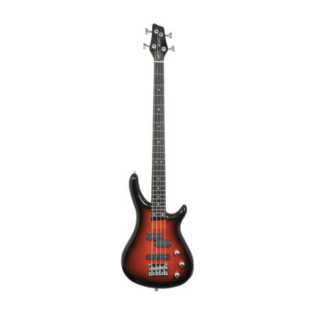 Chord CCB90-SB electric bass guitar with sunburst finish, contoured basswood body, black hardware, and 24-fret rosewood fretboard on a plain white background.