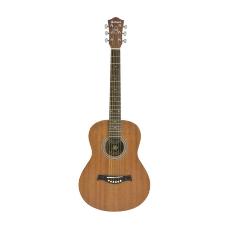 Chord CSC35 compact travel acoustic guitar in sapele wood finish, showing headstock, fretboard, sound hole and bridge, on a plain white background.