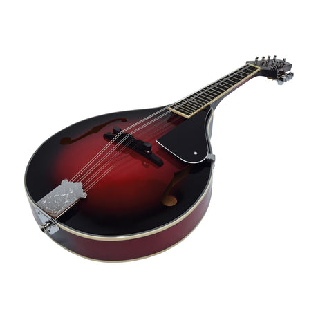 Chord CTM28-RB traditional teardrop mandolin in redburst gloss finish with linden laminate body, dark fingerboard, and 4-a-side open-gear tuners.