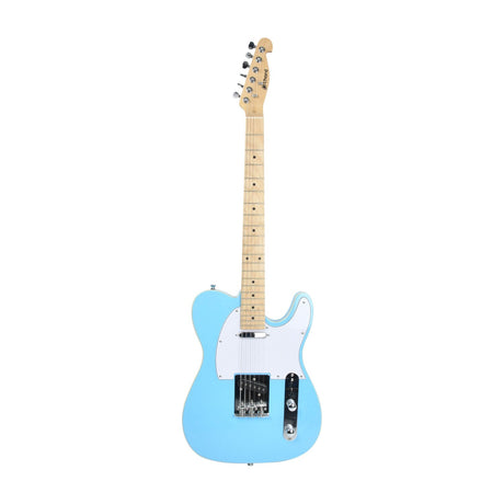 Chord CAL62M Surf Blue single-cutaway electric guitar with white pickguard, maple neck, two single coil pickups and chrome hardware on a white background.