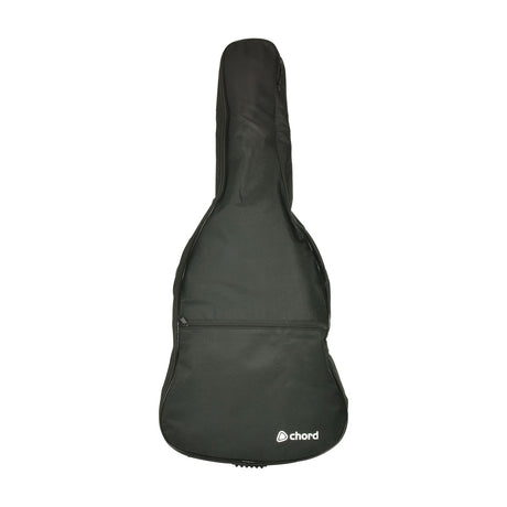 Chord LGB-C34 padded 3/4 classical guitar gig bag in matt black with front zipped pocket and top carry handle, shown on a white background.