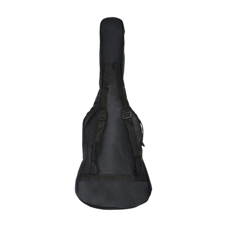 Back view of the Chord LGB-C12 lightweight 1/2 size classical guitar gig bag in matt black, showing dual shoulder straps, on a plain white background.