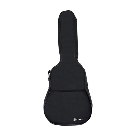 Chord LGB-W3 lightweight western acoustic guitar gig bag in matt black with front zipped pocket and shoulder strap, shown on a plain white background.