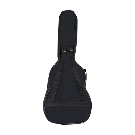 Rear view of the Chord LGB-W3 lightweight western guitar gig bag in matt black, showing dual padded shoulder straps for backpack carrying.