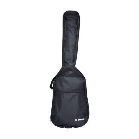 Chord LGB-B3 lightweight bass guitar gig bag in matte black with front zipped pocket, carry handle and shoulder strap, shown on a plain white background.
