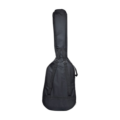 Back view of the Chord LGB-B3 lightweight bass guitar gig bag in matt black, showing dual shoulder straps and reinforced base on a white background.
