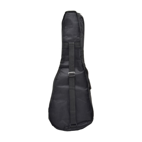 Rear view of the Chord UBP-26BK padded tenor ukulele gig bag in black with adjustable shoulder strap and carry handle, shown on a white background.