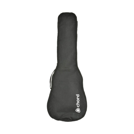 Chord UB21-BK soprano ukulele gig bag in black with zip fastener, carrying handle, and printed Chord logo, shown against a plain white background.