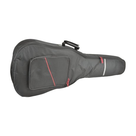 Chord GB-WB1 padded western guitar gig bag in black with front zip pocket, red trim, reflective strip and top carry handle on a white background.