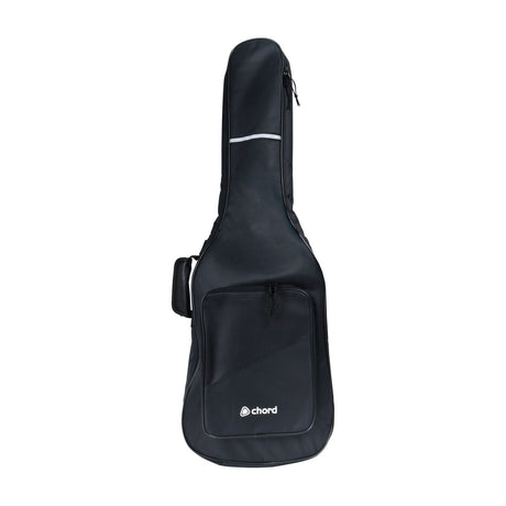 Chord GB-EB1 padded electric guitar gig bag in black with front zip pocket, reflective strip, and shoulder strap, shown on a plain white background.