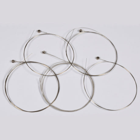 Chord BJS-5 5-string banjo string set, five coiled steel strings with ball ends, arranged in loops on a plain white background.
