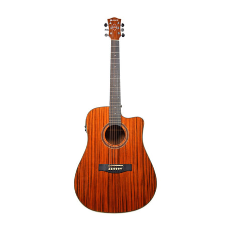 Chord S6-DZB Sundown electro-acoustic guitar with dark zebrano wood grain body, venetian cutaway and chrome tuners, shown on a white background.