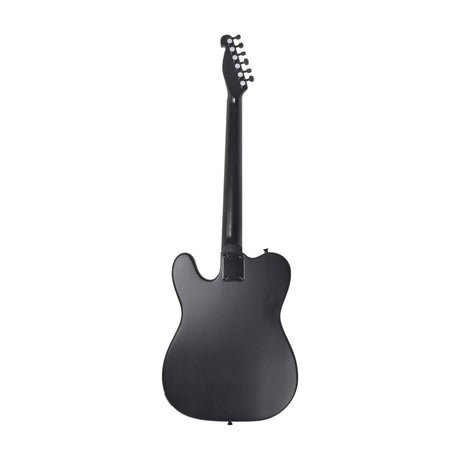 Chord CAL62X single cutaway electric guitar shown from the back in matt black with maple neck, bolt-on neck plate and 6-a-side tuners on a white background.
